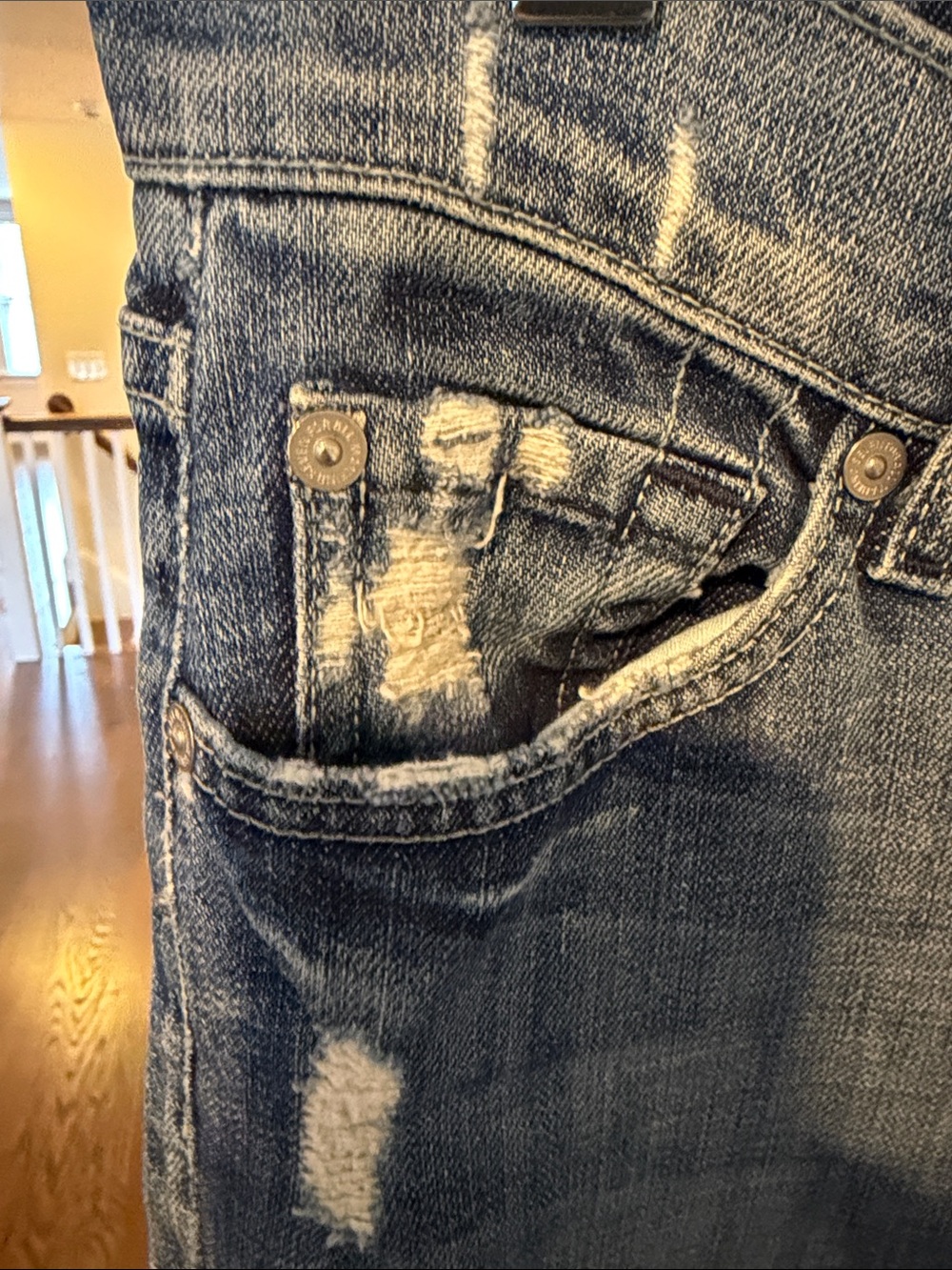 7 for All Mankind Distressed Bootcut Jeans - Picture 4 of 7